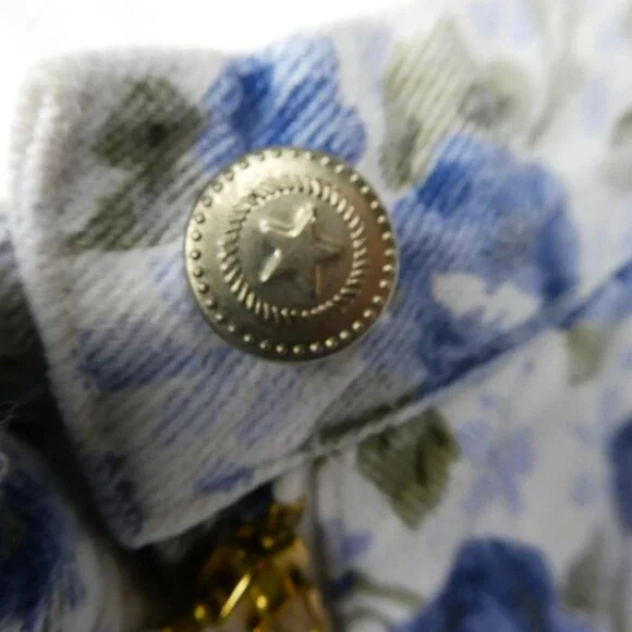 25x9 Vintage Erika Floral Denim Bermuda Shorts High Waist YKK Zip Fly Pockets - Picture 5 of 8